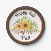 水色ひまわりの花と果実ハッピー秋Y'all ペーパープレート (正面)