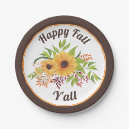 水色ひまわりの花と果実ハッピー秋Y'all ペーパープレート