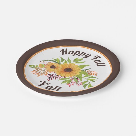 水色ひまわりの花と果実ハッピー秋Y'all ペーパープレート (アングル)