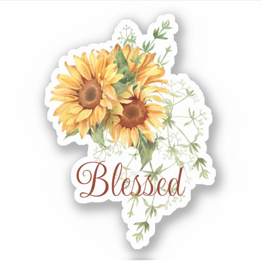 水色ひまわりカスタム文字 シール (正面)