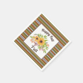 水色ひまわりストライプ花、秋ハッピーY'all スタンダードカクテルナプキン (角)