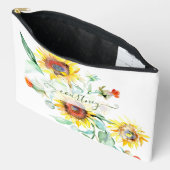 水色ひまわりパーソナライズされた アクセサリーポーチ (見開き)