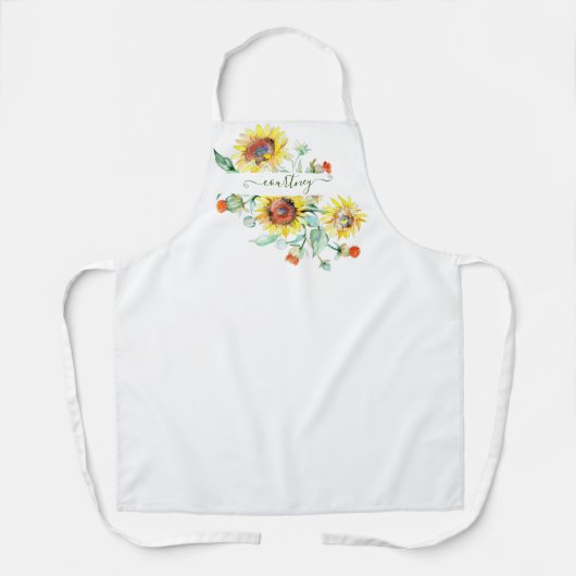 水色ひまわりパーソナライズされた エプロン (正面)