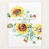 水色ひまわりパーソナライズされた、カスタム年 プランナー手帳 (正面)