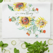 水色ひまわりパーソナライズされた キッチンタオル (折り畳み)