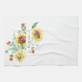 水色ひまわりパーソナライズされた キッチンタオル (横)