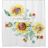 水色ひまわりパーソナライズされた シャワーカーテン (正面)