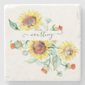 水色ひまわりパーソナライズされた ストーンコースター (正面)