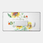 水色ひまわりパーソナライズされた デスクマット (キーボード&マウス)