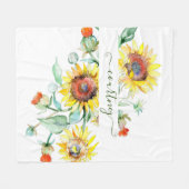 水色ひまわりパーソナライズされた フリースブランケット (正面(横))