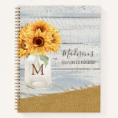 水色ひまわりメイソン瓶みすぼらしい木材レシピ ノートブック (正面)