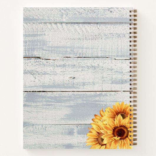 水色ひまわりメイソン瓶みすぼらしい木材レシピ ノートブック (裏面)