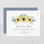 水色ひまわりユーカリ日付を保存 ポストカード (正面/裏面)