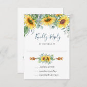 水色ひまわりユーカリ結婚式RSVPカード 出欠カード (正面/裏面)