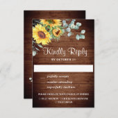 水色ひまわりユーカリ結婚式RSVPカード 出欠カード (正面/裏面)