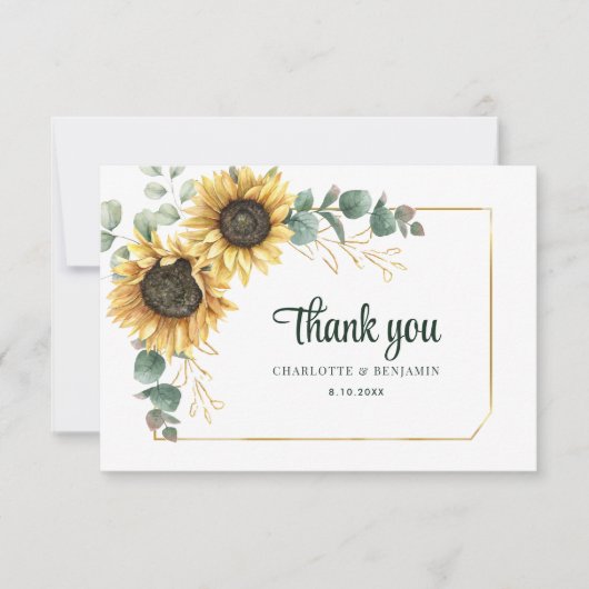 水色ひまわり植物性結婚植物 サンキューカード (正面)