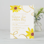 水色ひまわり渦巻結婚き旋回 箔招待状 (立ち正面)