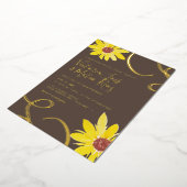 水色ひまわり渦巻結婚く押されたホイル 箔招待状 (回転した状態)