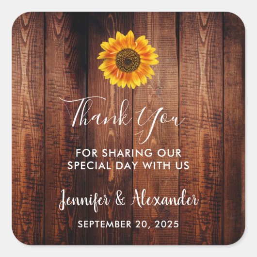 水色ひまわり素朴な木感謝していあなた スクエアシール (正面)