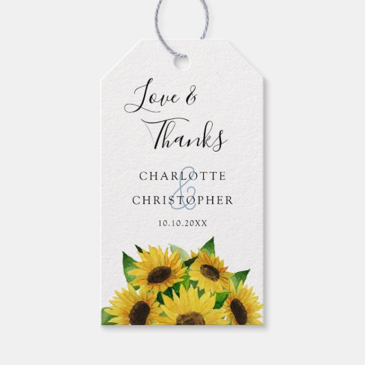 水色ひまわり結婚の感謝していあなたラベル ギフトタグ (正面)