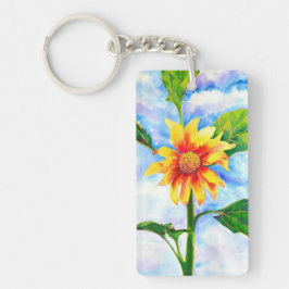 水色ひまわり絵を描の黄色いオレンジフローラ キーホルダー