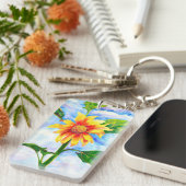 水色ひまわり絵を描の黄色いオレンジフローラ キーホルダー (正面右)
