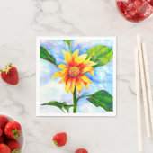 水色ひまわり絵を描の黄色いオレンジフローラ スタンダードカクテルナプキン (インサイチュ)