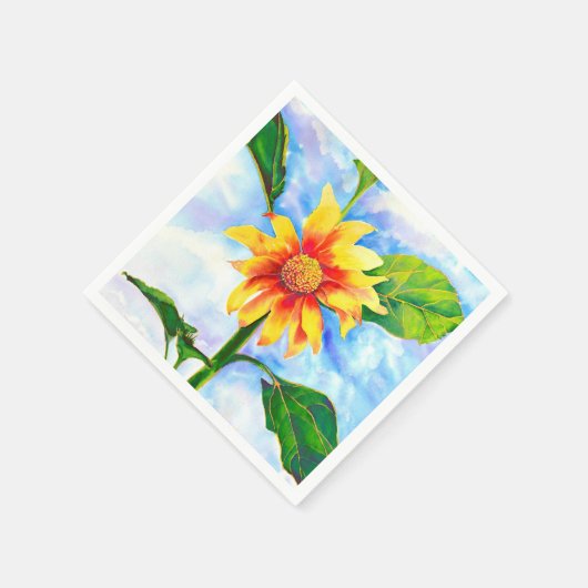 水色ひまわり絵を描の黄色いオレンジフローラ スタンダードカクテルナプキン (角)