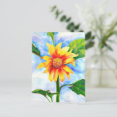 水色ひまわり絵を描の黄色いオレンジフローラ ポストカード (スタンド正面)