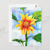 水色ひまわり絵を描の黄色いオレンジフローラ ポストカード (正面/裏面)