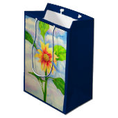 水色ひまわり絵を描の黄色いオレンジフローラ ミディアムペーパーバッグ (裏面アングル)