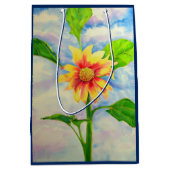 水色ひまわり絵を描の黄色いオレンジフローラ ミディアムペーパーバッグ (正面)