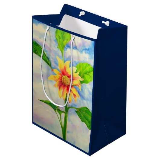 水色ひまわり絵を描の黄色いオレンジフローラ ミディアムペーパーバッグ (正面アングル)
