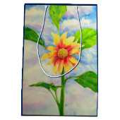 水色ひまわり絵を描の黄色いオレンジフローラ ミディアムペーパーバッグ (裏面)