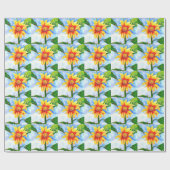 水色ひまわり絵を描の黄色いオレンジフローラ ラッピングペーパー (フラット)