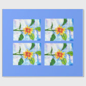 水色ひまわり絵を描の黄色いオレンジフローラ ラッピングペーパー (フラット)