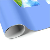 水色ひまわり絵を描の黄色いオレンジフローラ ラッピングペーパー (ロールコーナー)