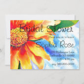 水色ひまわり絵を描の黄色いオレンジフローラ 招待状 (正面)