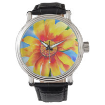 水色ひまわり絵を描の黄色いオレンジフローラ