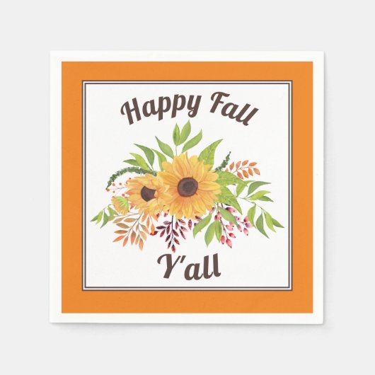 水色ひまわり花ハッピー秋Y'all orange スタンダードカクテルナプキン (正面)