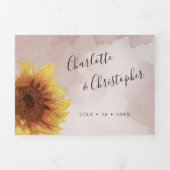 水色ひまわり赤面ピンク結婚すべて 三つ折り招待状 (カバー)