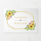 水色ひまわり金ゴールド幾何結婚の 三つ折り招待状 (カバー)