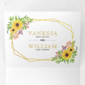 水色ひまわり金ゴールド幾何結婚の 三つ折り招待状 (内部最初)