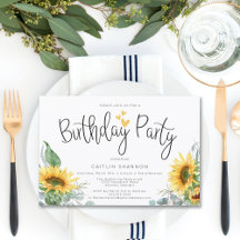 水色ひまわり黄色い格子状誕生日パーティー