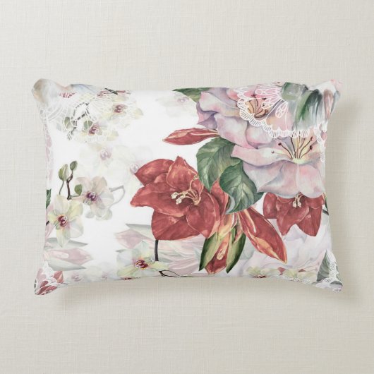 水色ほこりっぽい蘭とレースの花のユリ アクセントクッション (正面)