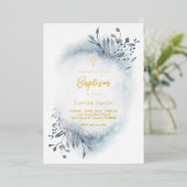 水色ほこりっぽい青い葉バプテスマ 箔招待状 (立ち正面)