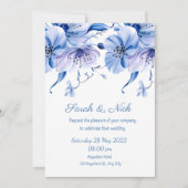 水色ほこりっぽい青フローラネイビー結婚ブルーi 招待状 (正面)
