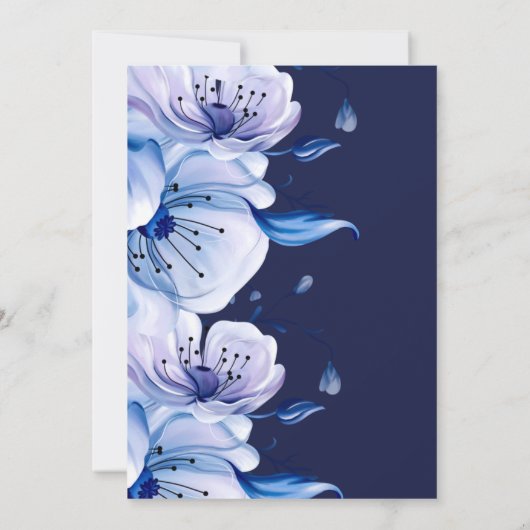 水色ほこりっぽい青フローラネイビー結婚ブルーi 招待状 (裏面)