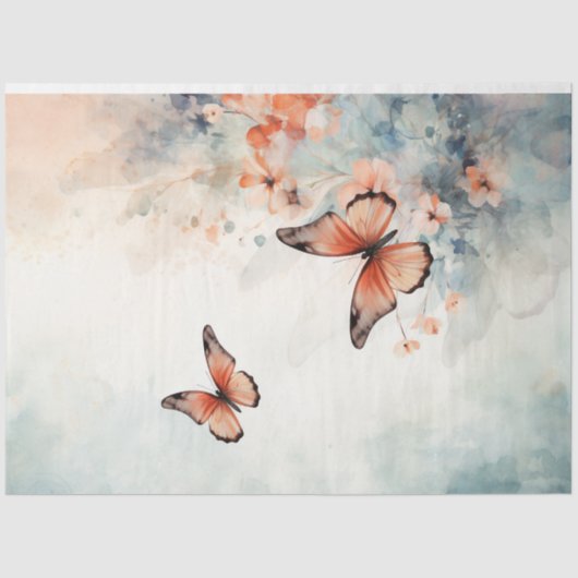 水色みすぼらしいシックなパステルグリーンの蝶 薄葉紙 (正面)