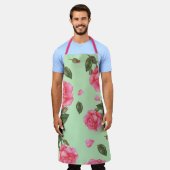 水色みすぼらしいシックなピンクのバラのパターン エプロン (着用した状態)